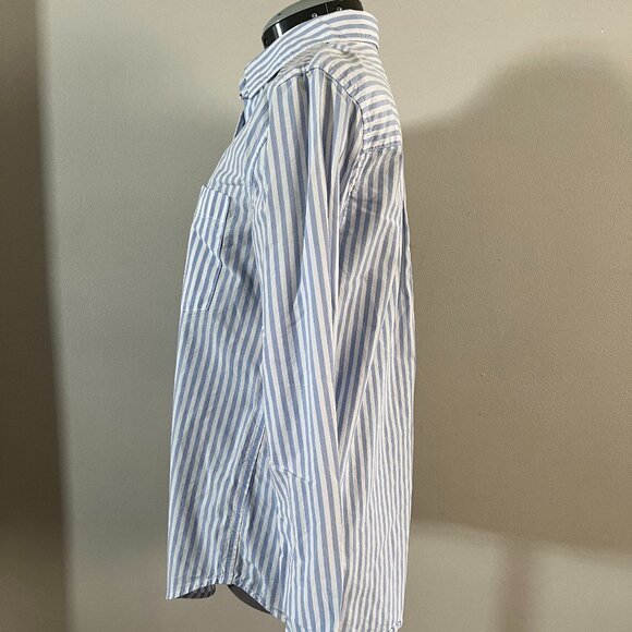 GAP Sz S Cotton Button Down Shirt Blue White Stripe - Picture 3 of 9